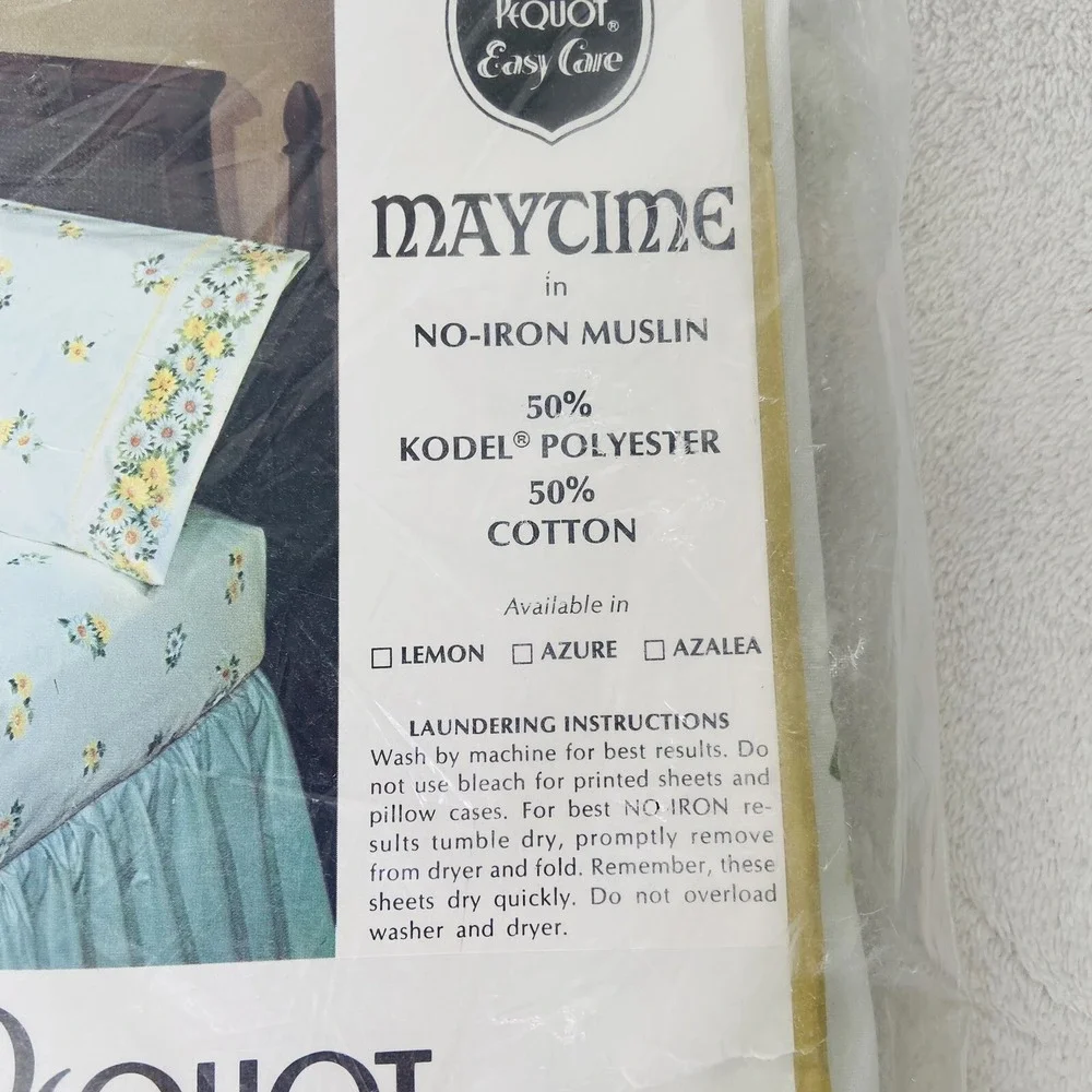 Vintage Pequot Maytime Yellow Daisy Floral Full Fitted Flat Sheet Pillowcase Set
